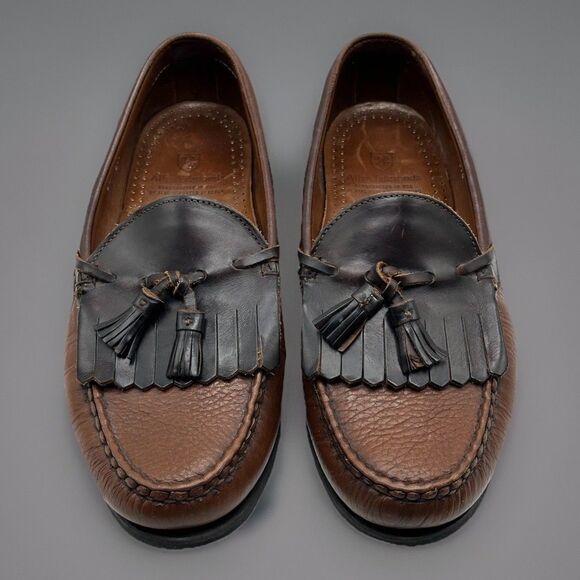 Vintage Allen Edmonds Mens Sz 9 Nashua Loafers Kiltie Tassel Black/Brown Leather main image 5